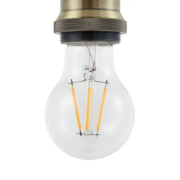 Lindby Pendelleuchte Hattie - messing / gold, messing, E27 - LED-Glühbirne im Vintage-Stil aus Klarglas mit orangefarbenen Filamenten und antikem Messingsockel.
