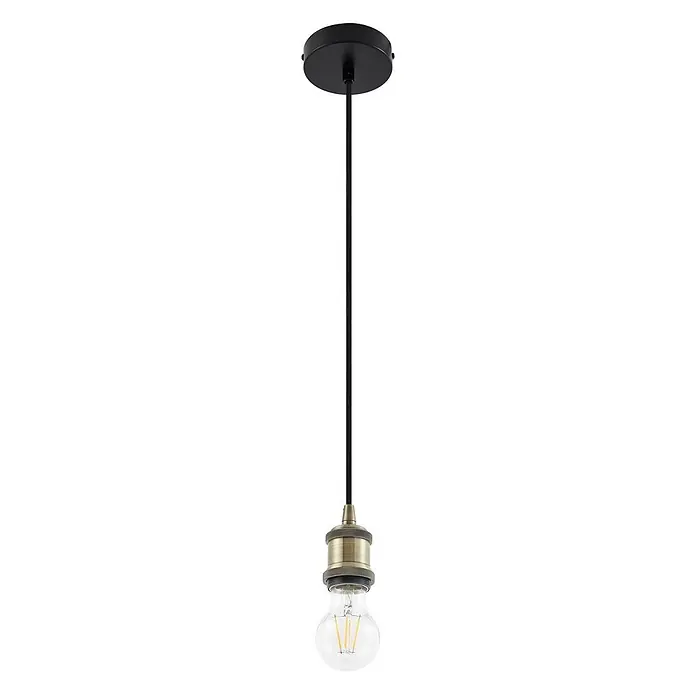 Lindby Pendelleuchte Hattie - messing / gold, messing, E27 - Schwarze Pendelleuchte mit antiker Messingfassung und klarer LED-Birne.