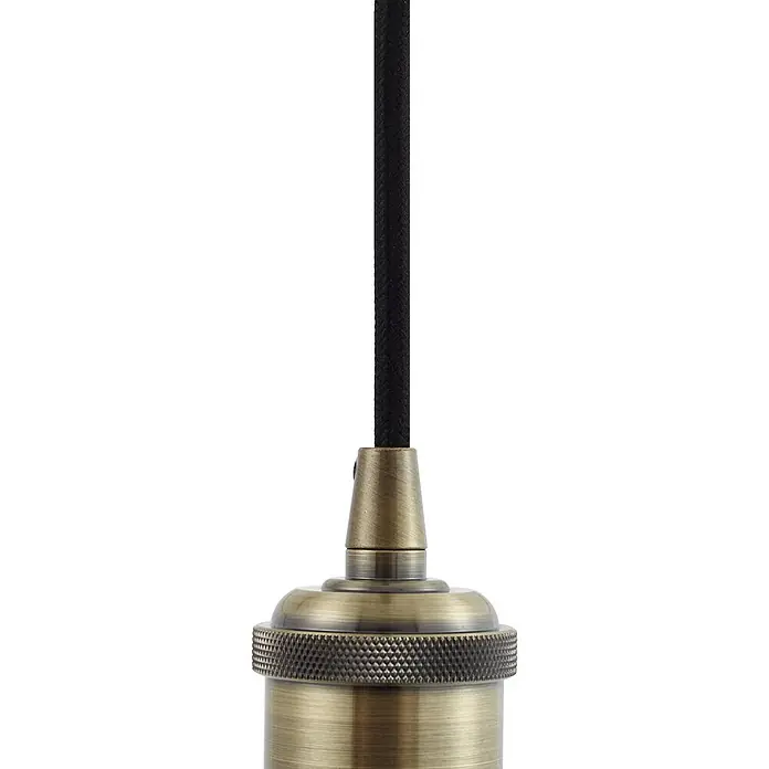 Lindby Pendelleuchte Hattie - messing / gold, messing, E27 - Antik-Messing Lampenfassung mit schwarzem Textilkabel.