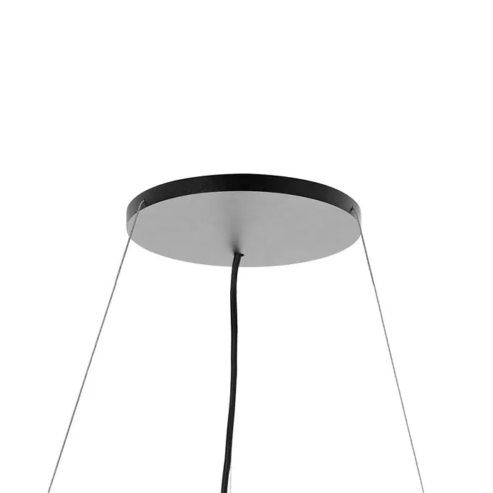 Arcchio Pendelleuchte Brinja - schwarz, Schwarz, GU10 - Rundes Deckenbaldachin für eine Pendelleuchte mit schwarzem Rand, silbergrauer Mitte, schwarzem Textilkabel und zwei Aufhängedrähten.