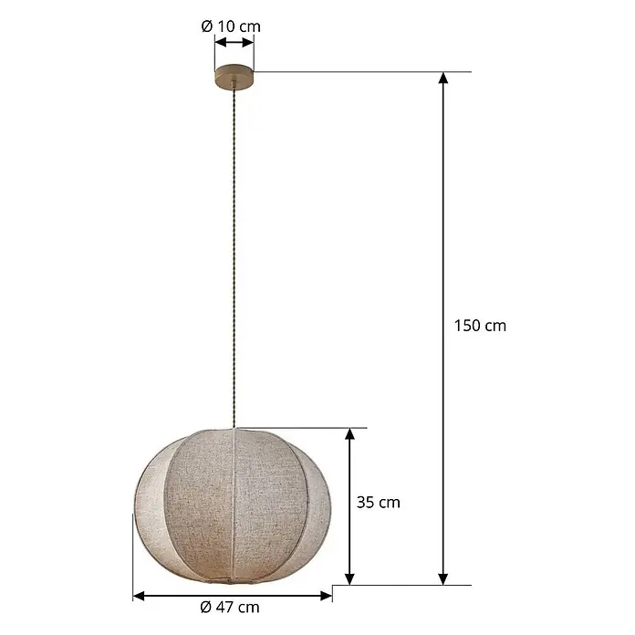Lindby Pendelleuchte Elfie - L x B x H: 47 x 47 x 35 cm, creme / amber, beige, E27 - Hellbeiger Stoff-Pendelleuchte, Gesamthöhe 150 cm, Schirm Ø 47 cm, Schirmhöhe 35 cm. Deckenrosette Ø 10 cm.