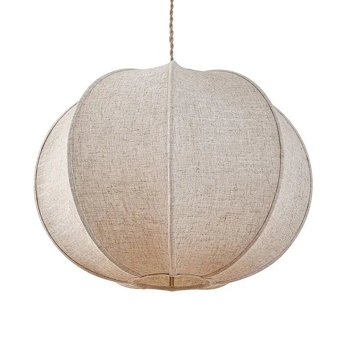 Lindby Pendelleuchte Elfie - L x B x H: 47 x 47 x 35 cm, creme / amber, beige, E27 - Helle, natürliche Hängeleuchte aus Leinenstoff mit runder, segmentierter Form.