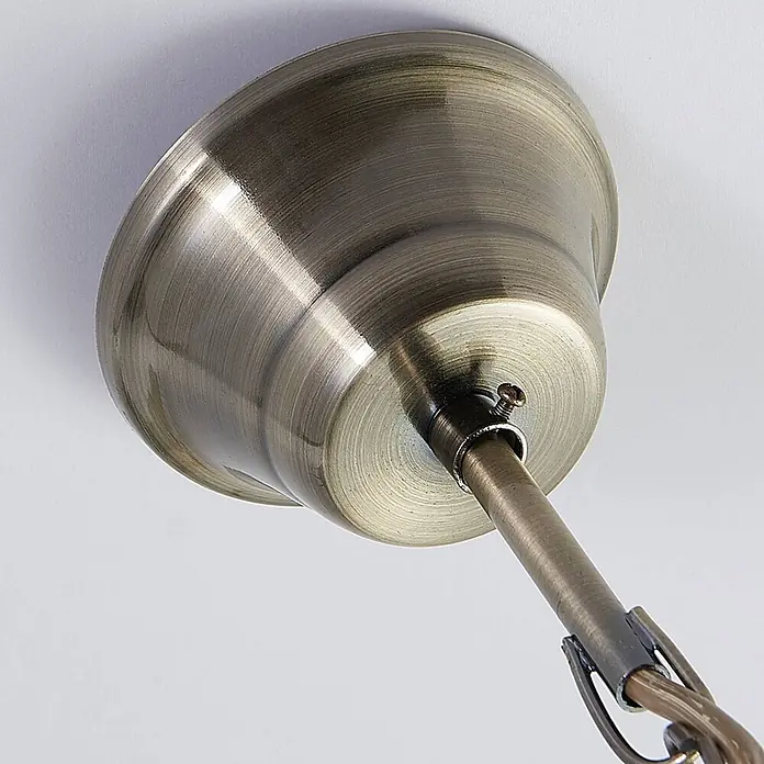 Lindby Pendelleuchte Otis - L x B x H: 30 x 30 x 15 cm, opalweiß glänzend, altmessing, E27 - Deckenabdeckung aus gebürstetem antikem Messing mit Stangenanschluss und Befestigungsschraube.