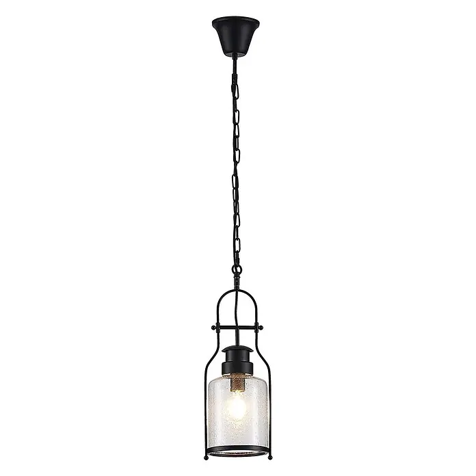 Lindby Pendelleuchte Rozalie - L x B x H: 18 x 18 x 21 cm, Schwarz matt, klar, E27 - Schwarze Pendelleuchte aus Metall mit Kettenaufhängung und zylindrischem Schirm aus strukturiertem Klarglas.