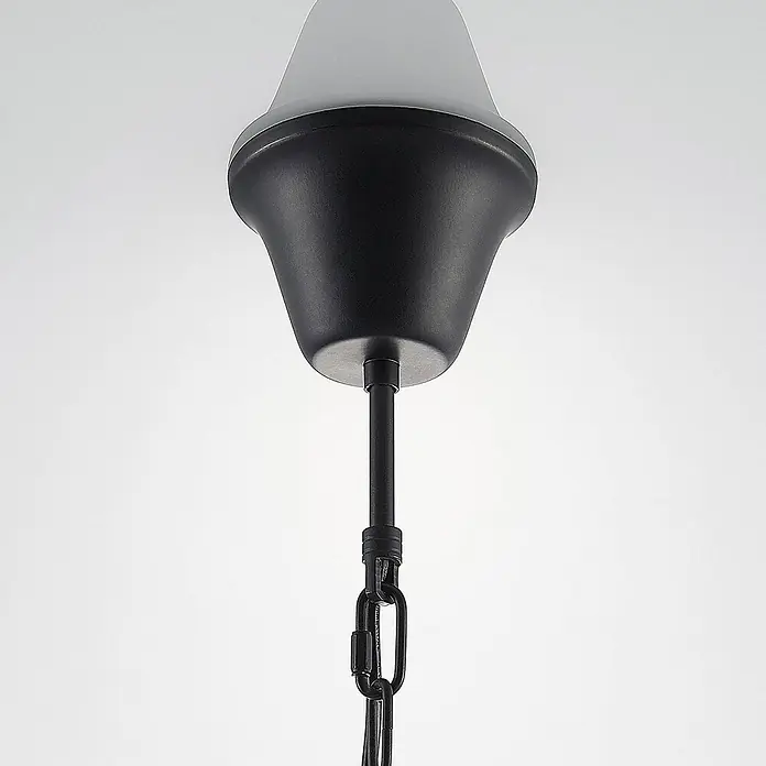 Lindby Pendelleuchte Rozalie - L x B x H: 18 x 18 x 21 cm, Schwarz matt, klar, E27 - Matte schwarze Pendelleuchtenhaube mit mattiertem Diffusor, schwarzer Stange und Kettenglied.
