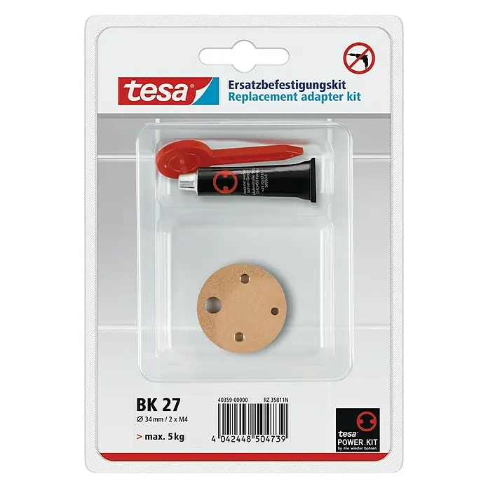 Tesa Befestigungskit BK 27 - Kleben, Geeignet für: Badutensilien - Tesa Ersatzbefestigungs-Kit: Adapter-Set inklusive Kleber, Spachtel und Adapter für die einfache und sichere Befestigung ohne Bohren.