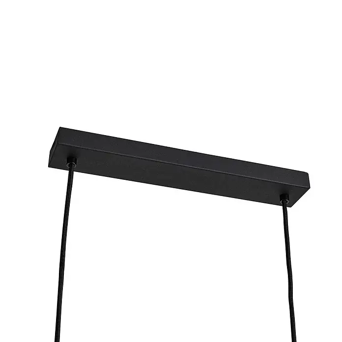 Lindby Pendelleuchte Soula - L x B x H: 78 x 22 x 20 cm, creme / amber, beige, E27 - Schwarze, rechteckige, lineare Deckenrosette mit zwei schwarzen Textilkabeln.