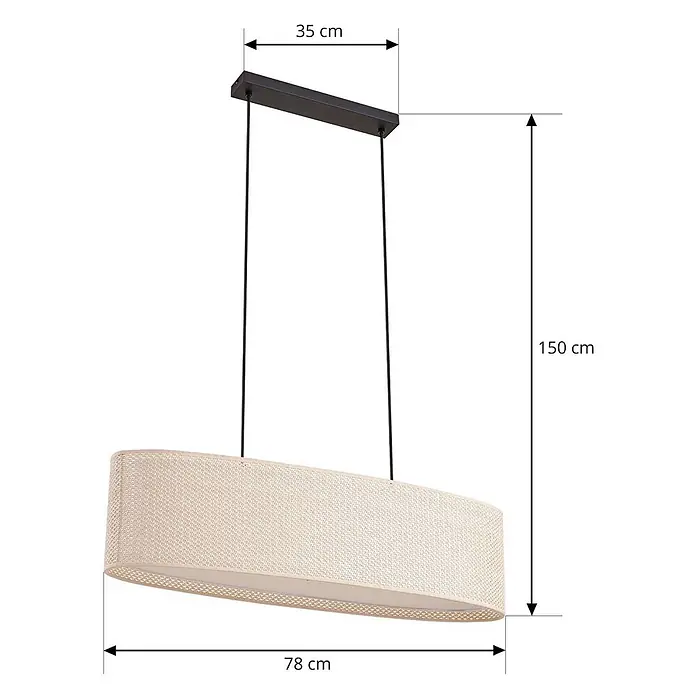 Lindby Pendelleuchte Soula - L x B x H: 78 x 22 x 20 cm, creme / amber, beige, E27 - Rechteckige Pendelleuchte mit beigem geflochtenem Lampenschirm und schwarzer Deckenhalterung.
