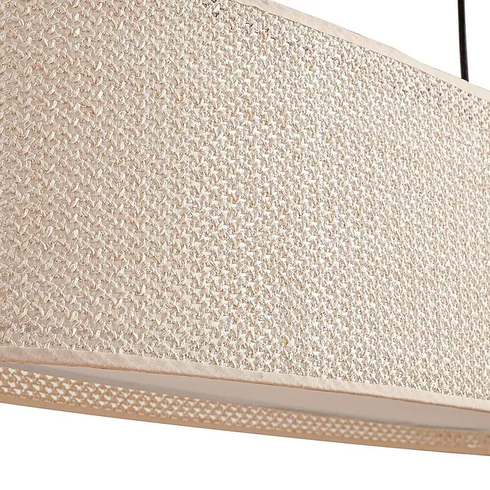 Lindby Pendelleuchte Soula - L x B x H: 78 x 22 x 20 cm, creme / amber, beige, E27 - Hellbeiger gewebter Textillampenschirm mit strukturierter Oberfläche.