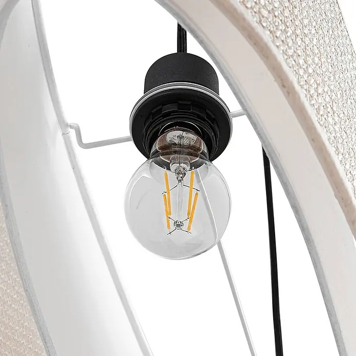 Lindby Pendelleuchte Soula - L x B x H: 78 x 22 x 20 cm, creme / amber, beige, E27 - LED-Filamentlampe in schwarzer Fassung mit weißem Stoff-Lampenschirmrahmen.