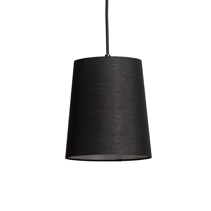 Lindby Pendelleuchte Amilia - L x B x H: 125 x 23 x 180 cm, Multicolour, Holz natur, Rot, grau, Schwarz, gelb, E27 - Schwarzer konischer Pendelleuchtenschirm aus Stoff.