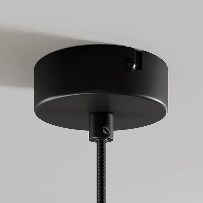 Arcchio Pendelleuchte Tadej - schwarz, Schwarz, weiß, E27 - Schwarzer Deckenbaldachin aus Metall mit geflochtenem Textilkabel.