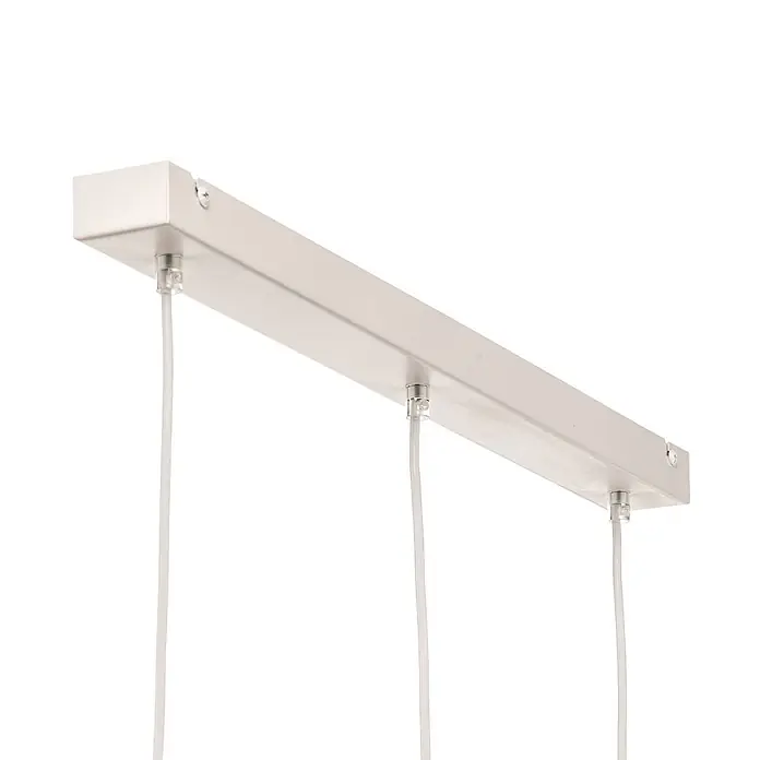 Envostar Pendelleuchte Tira - L x B x H: 70 x 15 x 120 cm, weiß / opal, weiß, holz hell, E27 - Silberne lineare Deckenleiste für Leuchten mit drei transparenten Aufhängungskabeln.