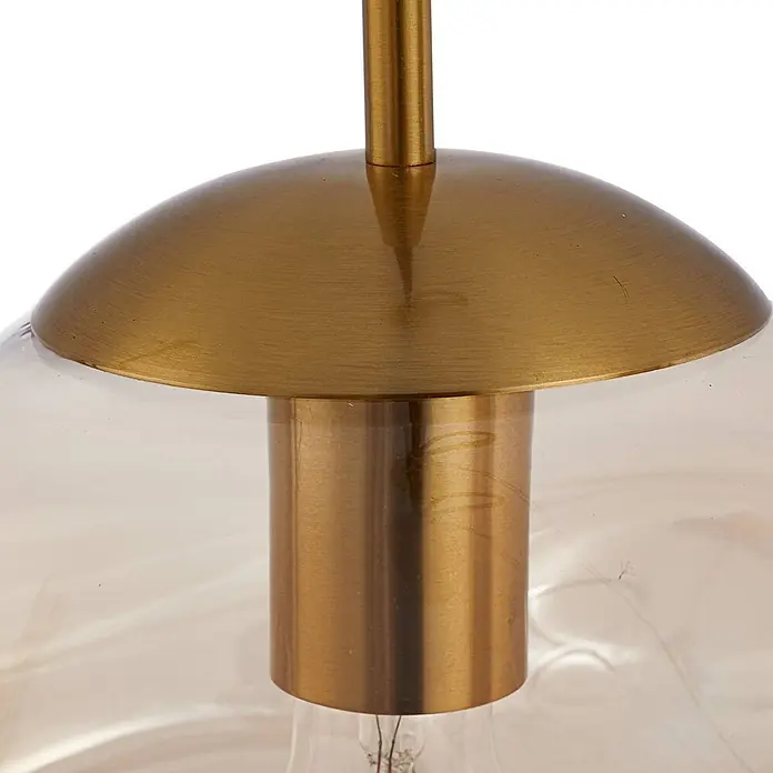 Lindby Pendelleuchte Lelia - L x B x H: 35 x 35 x 22 cm, creme / amber, amber, messing, E27 - Gebürstete Messing-Pendelleuchte mit gemustertem Glasschirm.