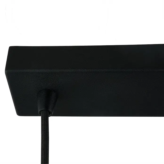 Lindby Pendelleuchte Mateja - L x B x H: 112 x 6 x 28 cm, schwarz, Schwarz, E27 - Schwarze, lineare Deckenrosette mit strukturierter Oberfläche und textilverkleidetem Kabel.