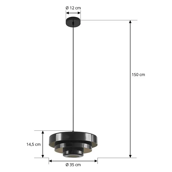 Lindby Pendelleuchte Tivra - schwarz, Schwarz, E27 - Schwarze mehrschichtige Pendelleuchte mit goldenen Innenakzenten, ideal für moderne Einrichtungen.