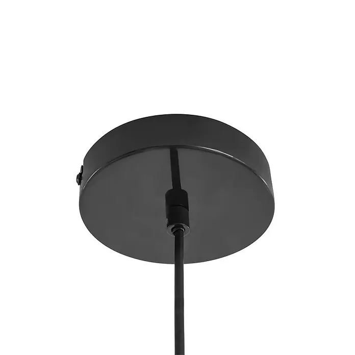 Lindby Pendelleuchte Tivra - schwarz, Schwarz, E27 - Schwarze glänzende Deckenrosette für eine Lampe, mit Kabel in der Mitte.