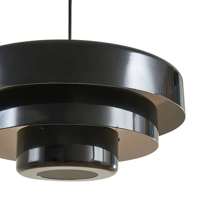 Lindby Pendelleuchte Tivra - schwarz, Schwarz, E27 - Glänzende schwarze Hängelampe mit gestuftem Design.