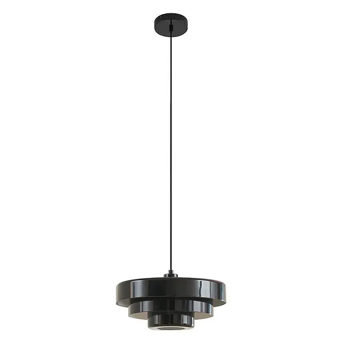 Lindby Pendelleuchte Tivra - schwarz, Schwarz, E27 - Schwarze Pendelleuchte mit gestuftem, glänzendem Schirm.