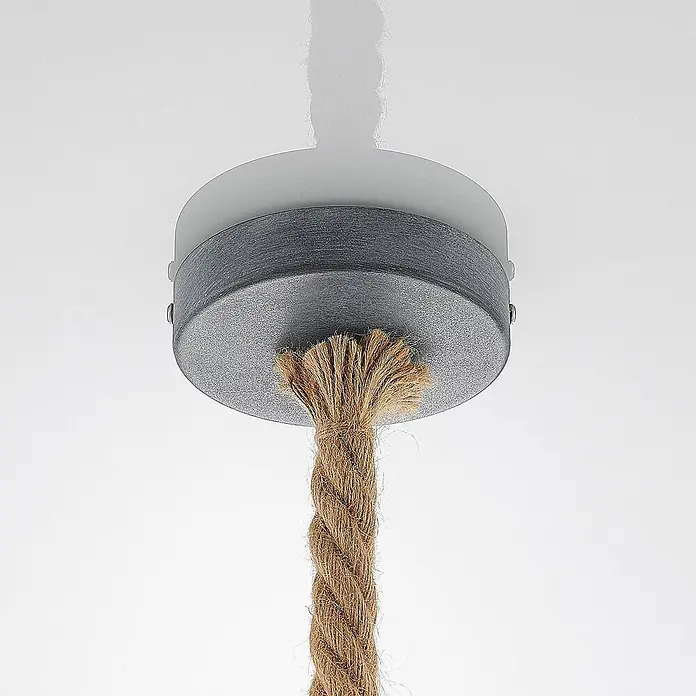 Lindby Pendelleuchte Chaby - alu / grau / zink, beton, E27 - Zweifarbige graue Deckenrosette mit natürlicher geflochtener Seilaufhängung.