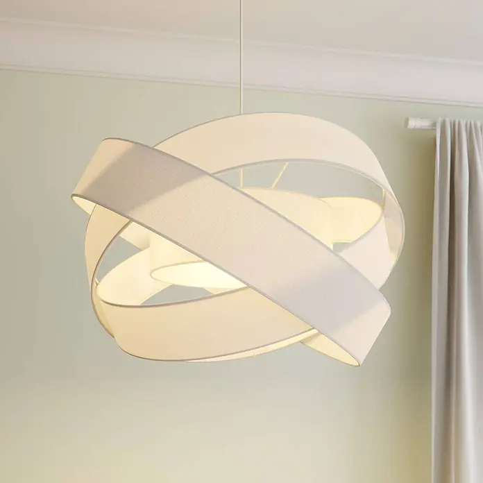Lindby Pendelleuchte Simaria - L x B x H: 60 x 60 x 47,6 cm, weiß / opal, weiß, E27 - Moderne weiße Stoff-Pendelleuchte mit verschlungenen Schirmen.
