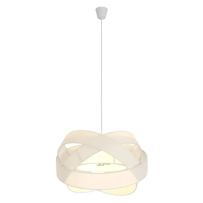 Lindby Pendelleuchte Simaria - L x B x H: 60 x 60 x 47,6 cm, weiß / opal, weiß, E27 - Weiße Stoff-Pendelleuchte mit modernem, verschlungenem Schirmdesign, von der Decke hängend.