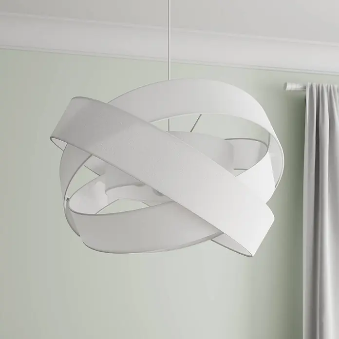 Lindby Pendelleuchte Simaria - L x B x H: 60 x 60 x 47,6 cm, weiß / opal, weiß, E27 - Moderne weiße Stoff-Pendelleuchte mit geschichtetem, geometrischem Design.