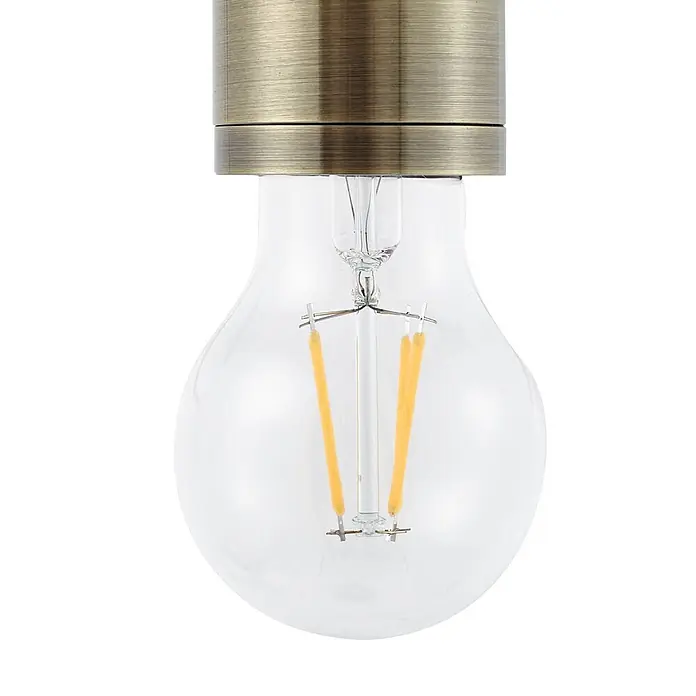 Lindby Pendelleuchte Hattie - L x B x H: 4,7 x 4,7 x 7 cm, messing / gold, messing, E27 - Klare Glas-LED-Glühbirne mit gelben Filamenten und antikem Messingsockel.