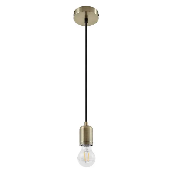 Lindby Pendelleuchte Hattie - L x B x H: 4,7 x 4,7 x 7 cm, messing / gold, messing, E27 - Pendelleuchte aus antikem Messing mit schwarzem Kabel und klarer LED-Glühlampe.
