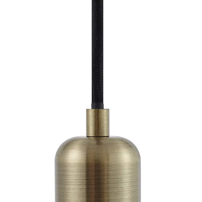Lindby Pendelleuchte Hattie - L x B x H: 4,7 x 4,7 x 7 cm, messing / gold, messing, E27 - Antik-Messing Pendelleuchtenfassung mit schwarzem geflochtenem Textilkabel.