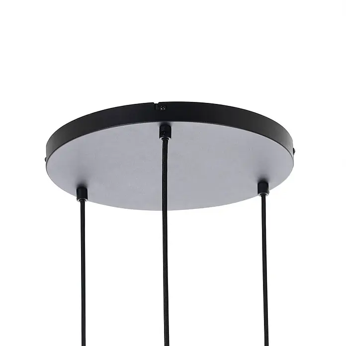 Lucande Pendelleuchte Mikolay - L x B x H: 51 x 51 x 150 cm, schwarz, sandSchwarz, E14 - Runde schwarze Metall-Deckenrosette mit drei schwarzen Textilkabeln für Pendelleuchten.