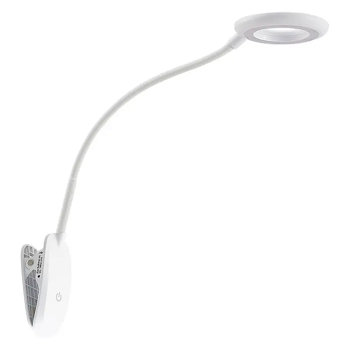Prios Klemmleuchte Harumi - Farbe Gehäuse: weiß / opal - Weiße LED-Klemmleselampe mit flexiblem Schwanenhals und rundem Leuchtkopf.