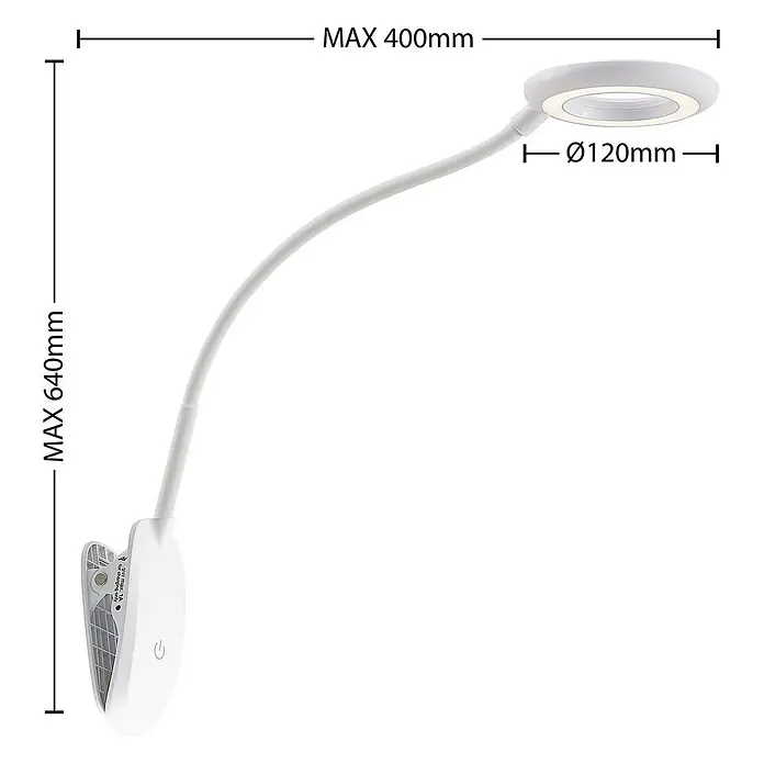 Prios Klemmleuchte Harumi - Farbe Gehäuse: weiß / opal - Weiße Klemm-LED-Schreibtischlampe mit flexiblem Schwanenhals und rundem Leuchtenkopf, max. Maße 640mm Höhe und 400mm horizontale Reichweite.