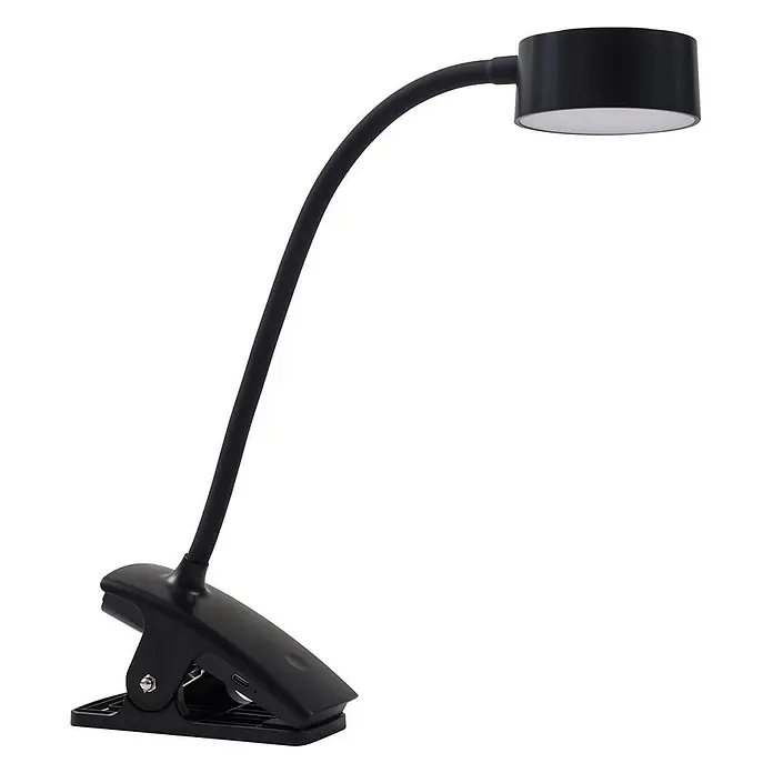 Lindby Klemmleuchte Maori - L x B x H: 12 x 7,6 x 35,7 cm, Farbe Gehäuse: schwarz - Schwarze Klemmlampe mit flexiblem Schwanenhals und rundem LED-Kopf.