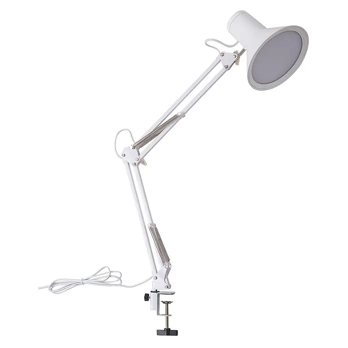 Lindby Klemmleuchte Undra - Farbe Gehäuse: weiß / opal - Weiße, verstellbare Schreibtischlampe mit federbalanciertem Arm und Klemmsockel für vielseitige Positionierung.