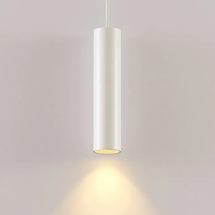 Arcchio Pendelleuchte Ejona - L x B x H: 6 x 6 x 27 cm, weiß / opal, weiß, GU10 - Weiße zylindrische Pendelleuchte mit warmem Abwärtslicht.