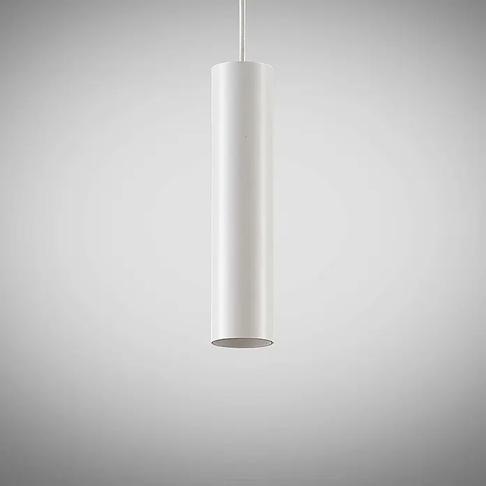 Arcchio Pendelleuchte Ejona - L x B x H: 6 x 6 x 27 cm, weiß / opal, weiß, GU10 - Weiße zylindrische Pendelleuchte, an einem Kabel aufgehängt.