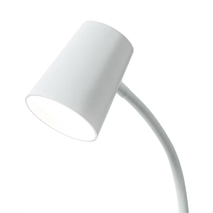 Lindby Klemmleuchte Ailina - Farbe Gehäuse: weiß / opal - Weiße moderne Schreibtischlampe mit konischem Schirm und flexiblem Arm, die Licht abgibt.