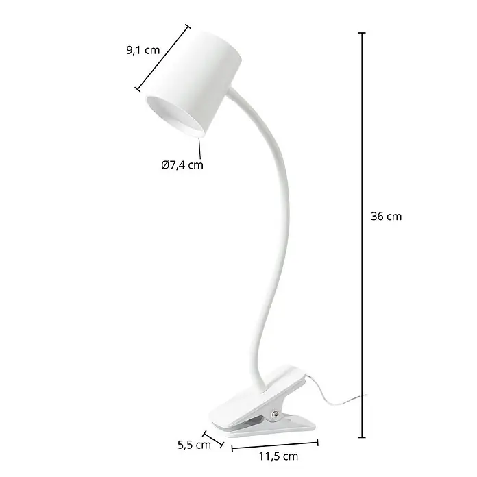 Lindby Klemmleuchte Ailina - Farbe Gehäuse: weiß / opal - Weiße Klemmleuchte mit flexiblem Schwanenhals, ideal für gezielte Beleuchtung.