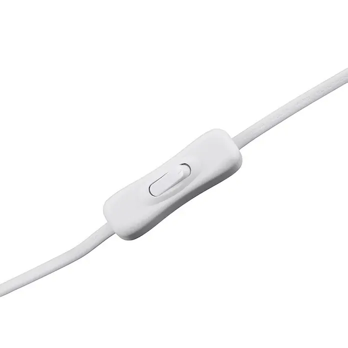 Lindby Klemmleuchte Jyla - Farbe Gehäuse: weiß / opal - Weißer Inline-Schnurschalter aus Kunststoff mit einem Kippschalter, in ein weißes Elektrokabel integriert.