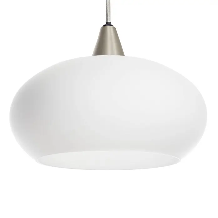 Lucande Pendelleuchte Sharvil - L x B x H: 97 x 25 x 11,7 cm, weiß / opal, weiß, nickel matt, E27 - Weiße, runde Pendelleuchte aus mattiertem Glas mit gebürstetem Metalloberteil.