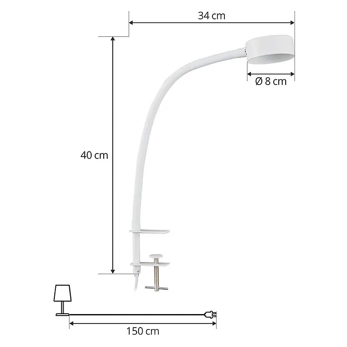 Lindby Klemmleuchte Jyla - Farbe Gehäuse: weiß / opal - Weiße Klemm-Schreibtischlampe mit flexiblem Arm, 40 cm hoch und 8 cm Kopfdurchmesser.