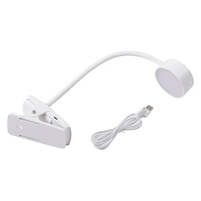 Lindby Klemmleuchte Maori - Farbe Gehäuse: weiß / opal - Weiße Klemm-LED-Lampe mit flexiblem Schwanenhals und USB-Ladekabel.
