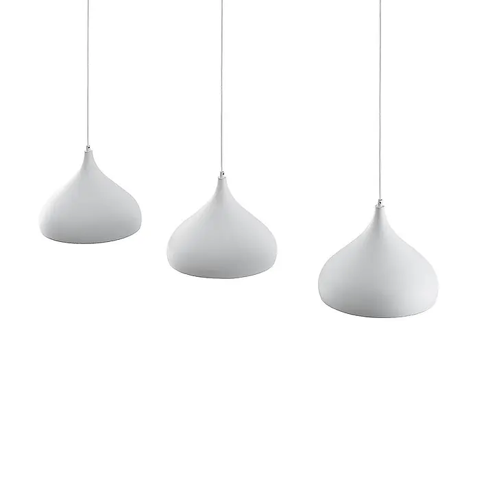 Lindby Pendelleuchte Elamira - L x B x H: 133 x 31 x 150 cm, weiß / opal, weiß matt, E27 - Drei weiße, tropfenförmige Pendelleuchten.