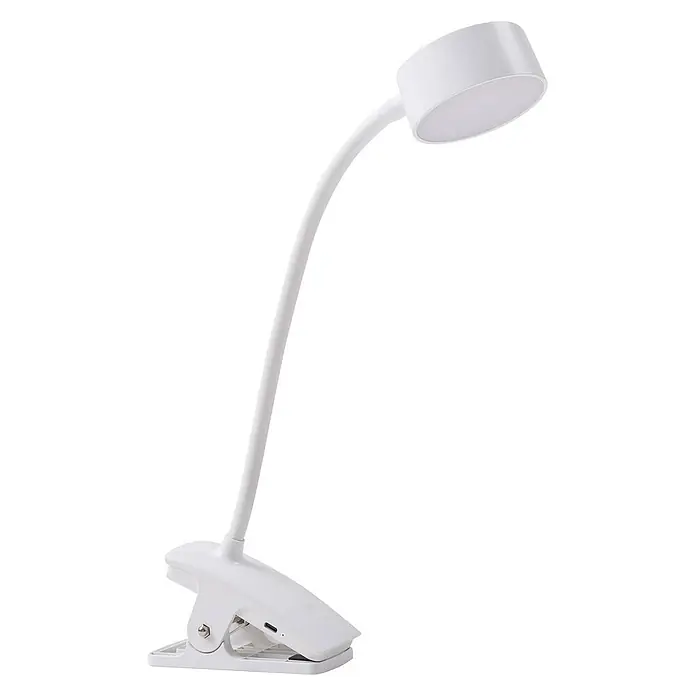 Lindby Klemmleuchte Maori - Farbe Gehäuse: weiß / opal - Weiße Klemm-LED-Schreibtischlampe mit flexiblem Schwanenhals für verstellbares Licht.