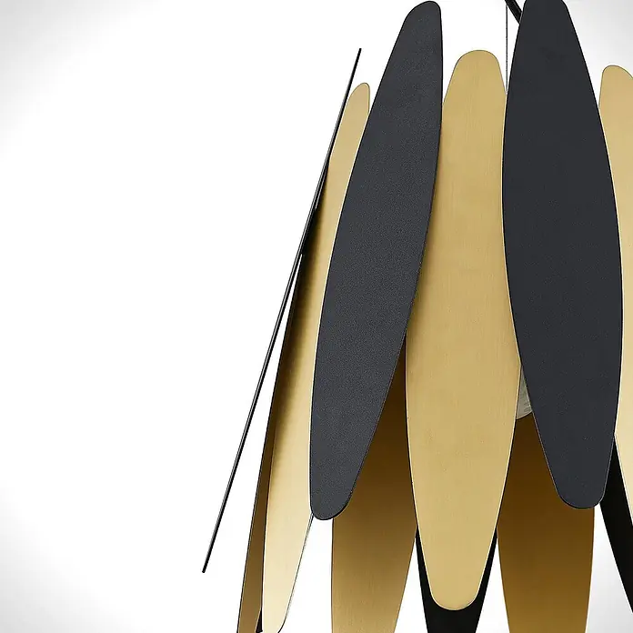 Lucande Pendelleuchte Lounit - schwarz, Schwarz, gold, E27 - Dekorative Lampe mit abwechselnd schwarzen und goldfarbenen, blattartigen Paneelen.