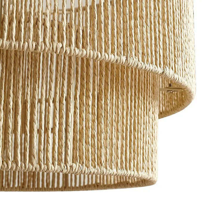 Lindby Pendelleuchte Anuva - creme / amber, beige, E27 - Gestufter Lampenschirm aus naturfarbenem, geflochtenem Bastmaterial, hellbeige.