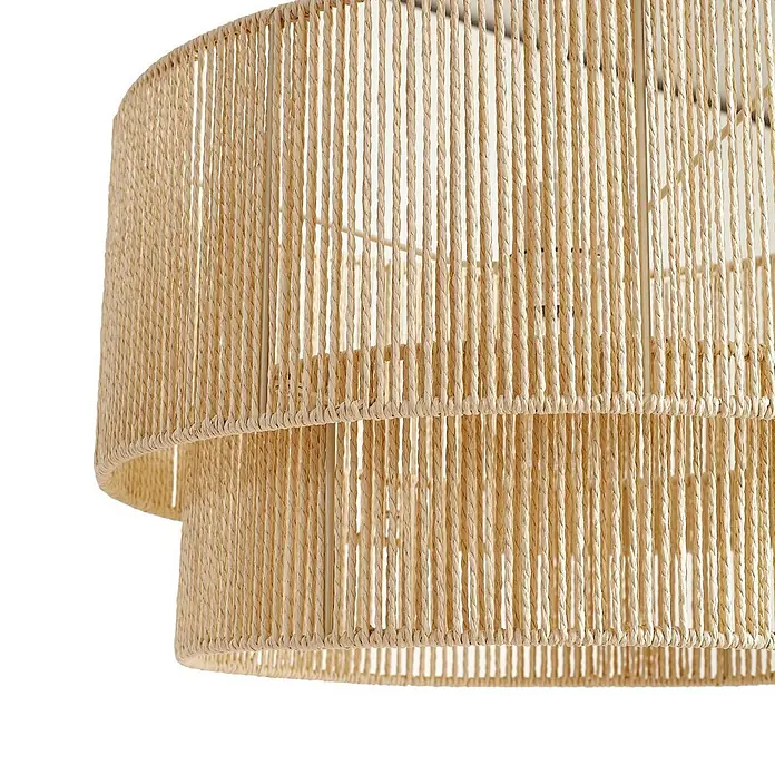 Lindby Pendelleuchte Anuva - creme / amber, beige, E27 - Zweistufiger Lampenschirm aus natürlichen, hellbeigen Raffia-Fäden.