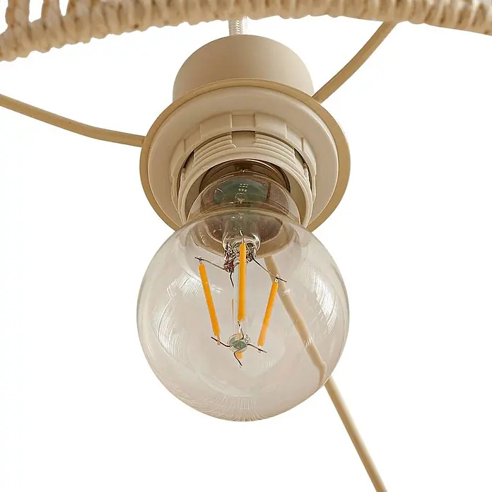 Lindby Pendelleuchte Anuva - creme / amber, beige, E27 - Klare LED-Glühfadenlampe in cremefarbener Lampenfassung mit beiger Verkabelung, verbunden mit einem geflochtenen Lampenschirm.