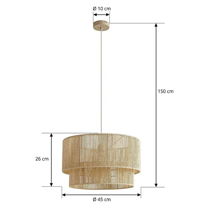 Lindby Pendelleuchte Anuva - creme / amber, beige, E27 - Moderne Hängelampe mit zweistufigem Schirm aus beiger Naturkordel.